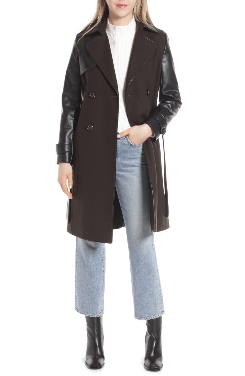 Sam Edelman Mixed Media Wool Blend Trench Coat, Main, color,