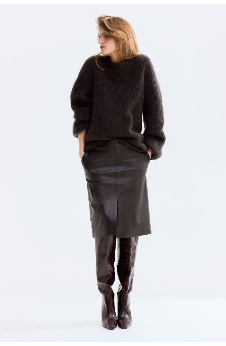 H&M Coated Skirt, Main, color, Dark Brown