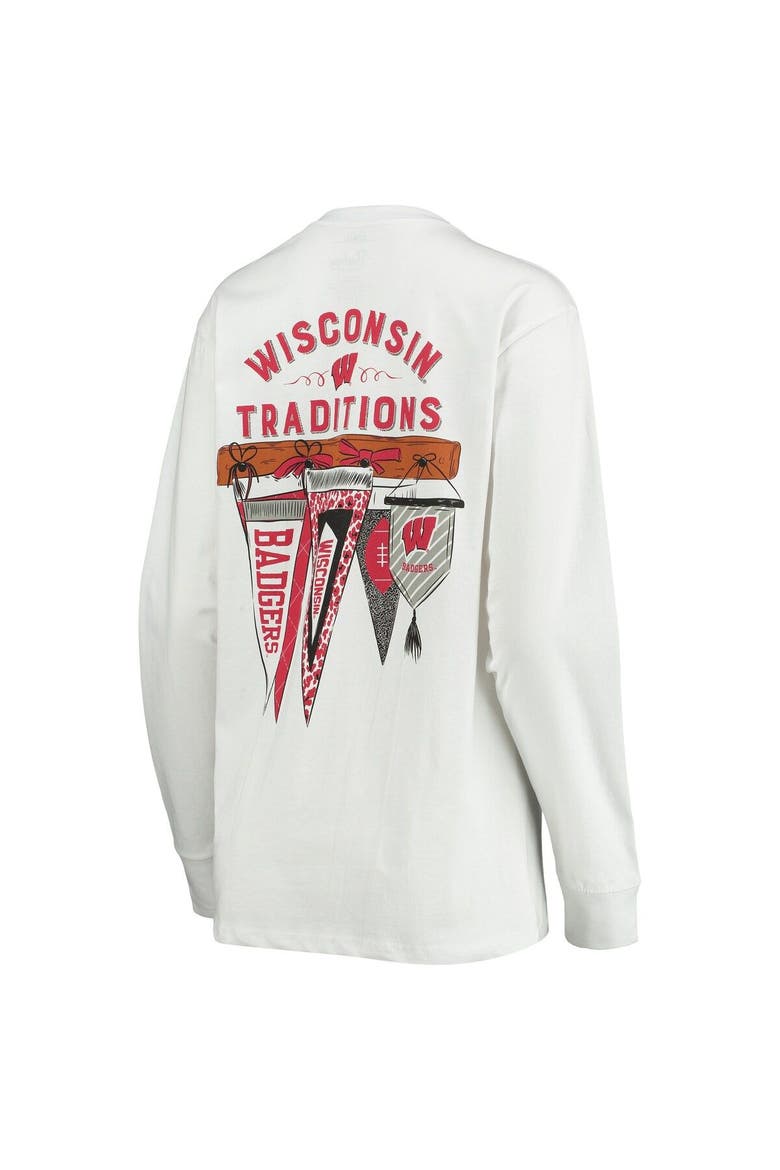 Women's Pressbox White Wisconsin Badgers Traditions Pennant Long Sleeve T-Shirt, Alternate, color, White