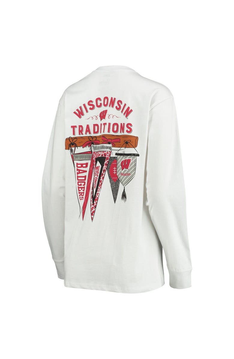 PRESSBOX Women's Pressbox White Wisconsin Badgers Traditions Pennant Long Sleeve T-Shirt, Alternate, color, 