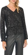 Vince Camuto Sequin Mesh Bubble Sleeve Blouse