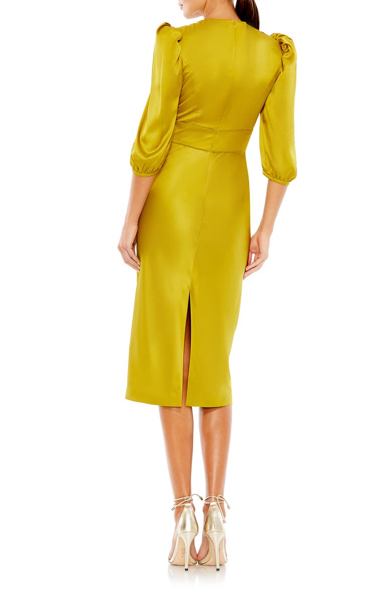 Puff Sleeve Satin Midi Cocktail Dress, Alternate, color, CHARTREUSE
