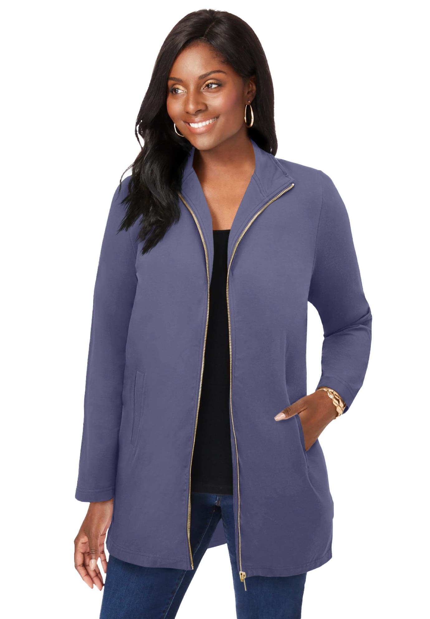 Stretch Cotton Zip Front Hi-Low Jacket - image 4