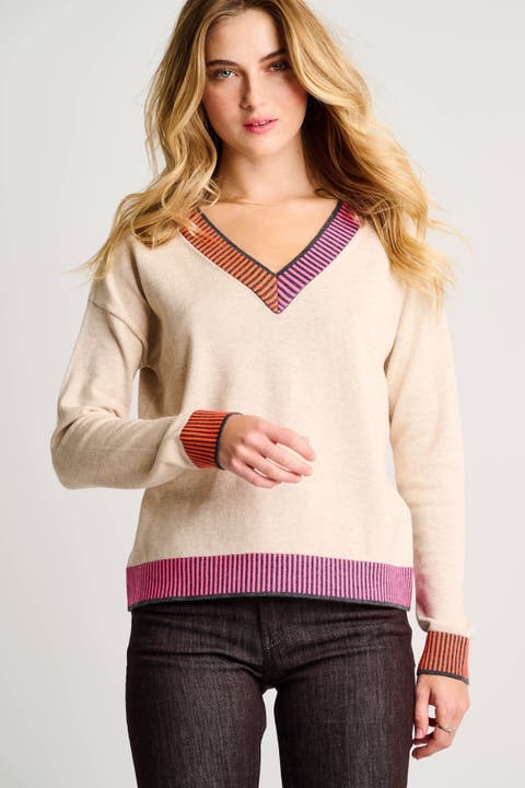 Ribbed V-Neck Cotton Sweater