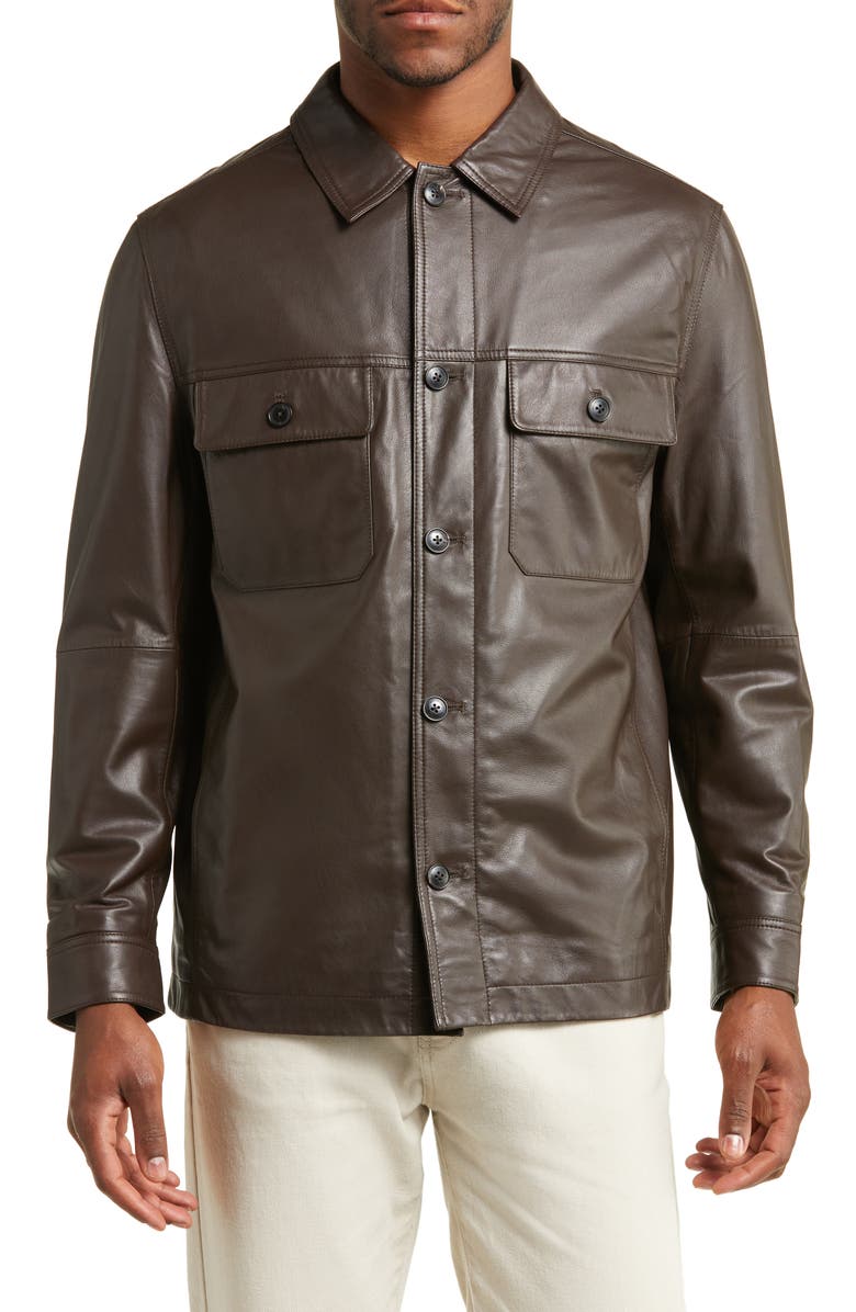 Saturdays NYC Driessen Leather Shirt Jacket, Alternate, color,