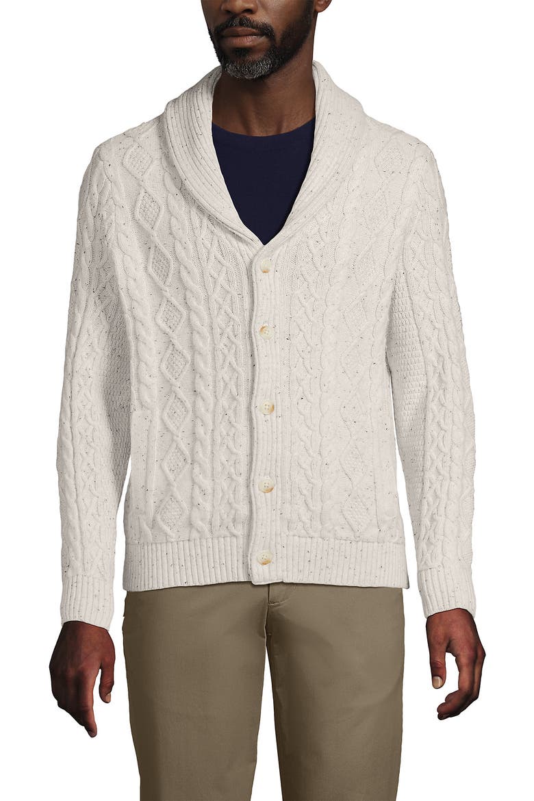 Cotton Blend Cable Shawl Cardigan Sweater, Alternate, color, Antiqued Alabaster Donegal