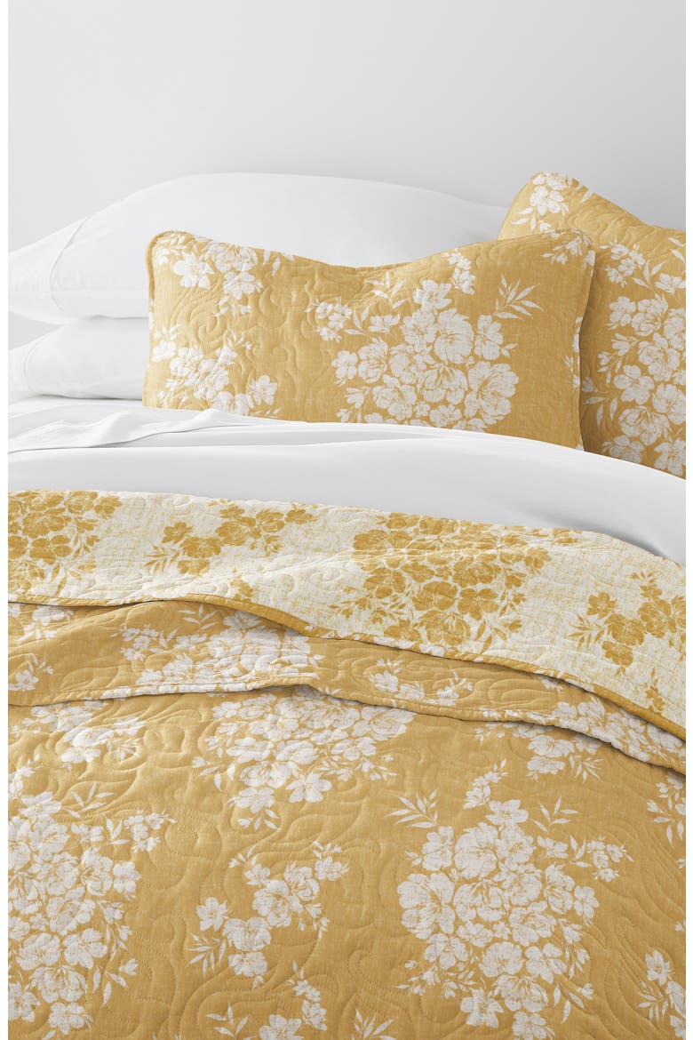 Pattern Reversible Quilt & Sham Set, Alternate, color, MUSTARD