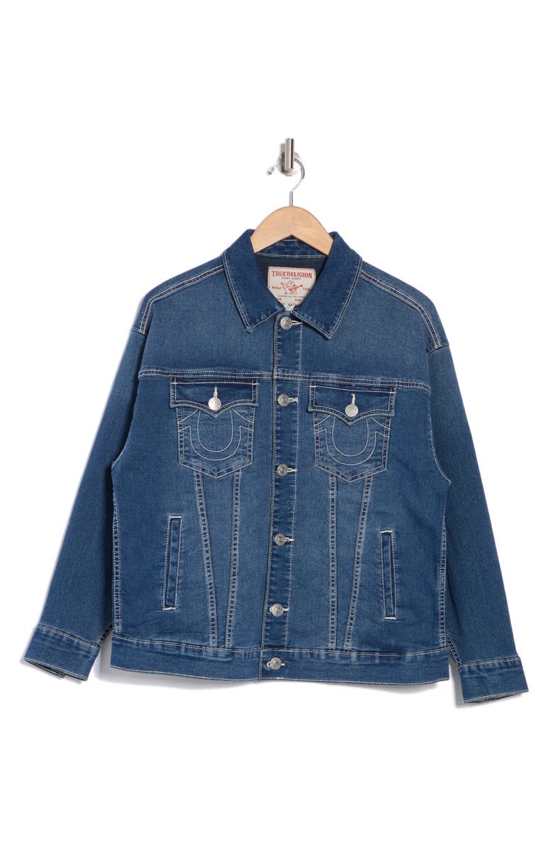 True Religion Oversized Denim Trucker Jacket, Alternate, color, 
