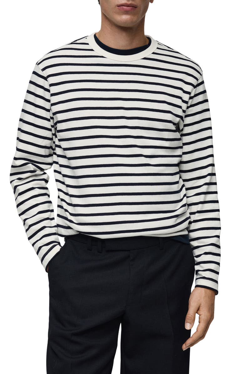 MANGO Regular Fit Stripe Long Sleeve Cotton T-Shirt, Main, color, 