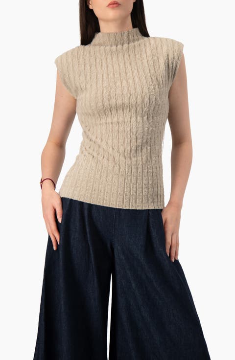 Textured Knit Mock-neck Top