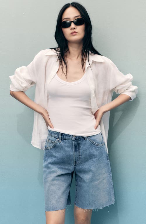 Mango Frayed Denim Bermuda Shorts In Blue