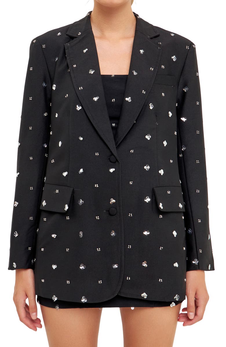 Endless Rose Sequin Floral Embellished Blazer, Alternate, color, 