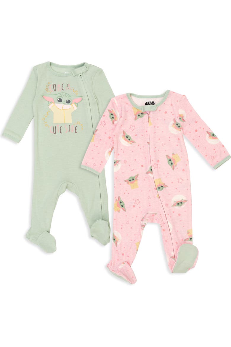 The Mandalorian Grogu 2-Pack Footed One Piece Sleep N' Play, Main, color, Mint Pink Grogu