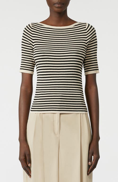 Weekend Max Mara Omens Waser Stripe-pattern Stretch-knit Top Beige In Black
