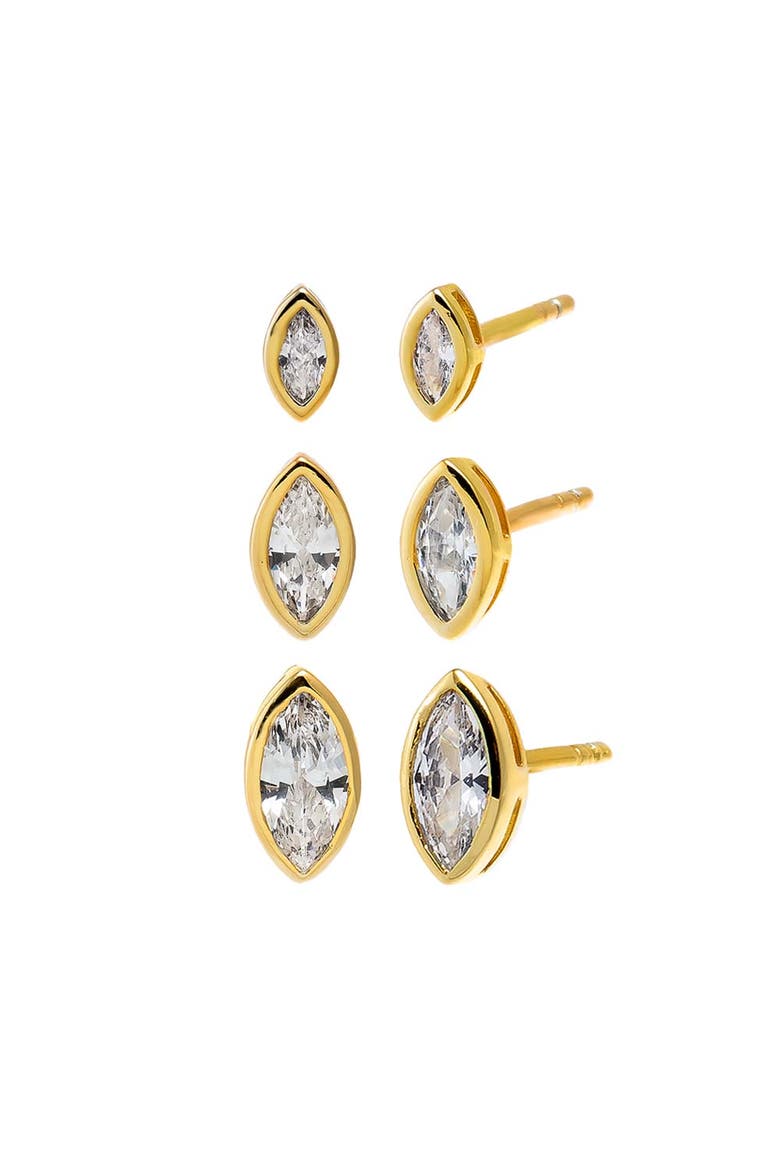 CZ Graduated Marquise Bezel Stud Earring Combo Set, Main, color, Gold