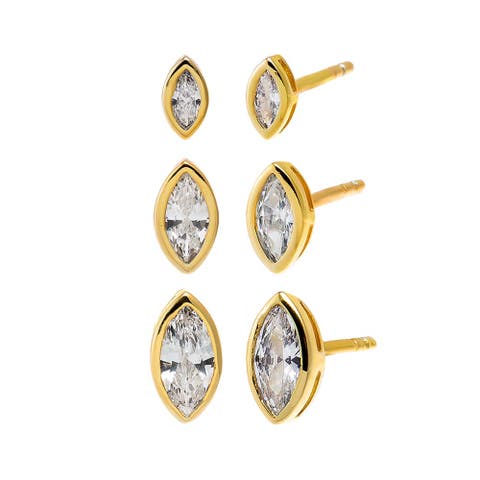 CZ Graduated Marquise Bezel Stud Earring Combo Set