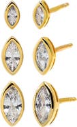 BY ADINA EDEN CZ Graduated Marquise Bezel Stud Earring Combo Set