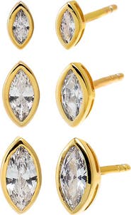 BY ADINA EDEN CZ Graduated Marquise Bezel Stud Earring Combo Set