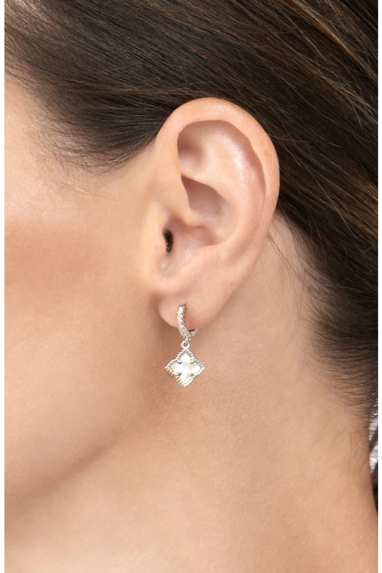 Floral Dangle Mother of Pearl Hoop Earrings, Alternate, color, WHITE