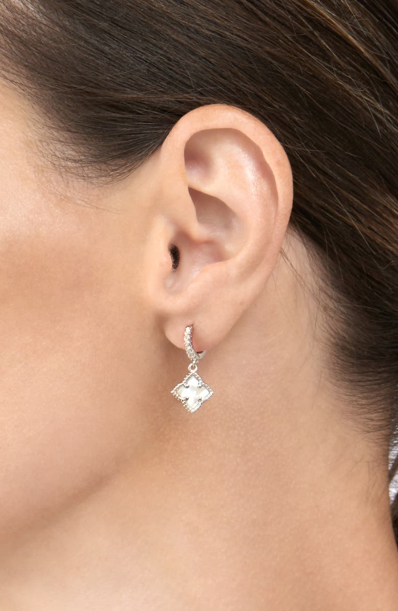 Adornia Floral Dangle Mother of Pearl Hoop Earrings, Alternate, color, White