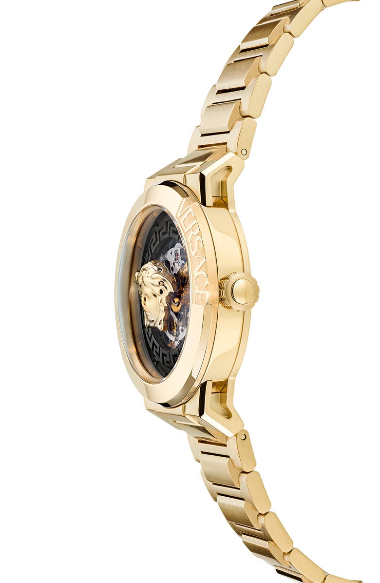 Versace Medusa Infinite Skeleton Dial Bracelet Watch, 40mm, Alternate, color, Ip Yellow Gld