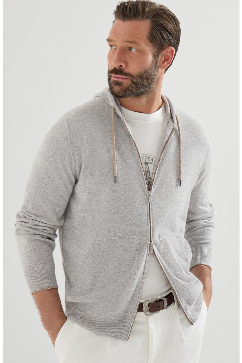 Cashmere sweatshirt-style cardigan with hood, Alternate, color, Pebble