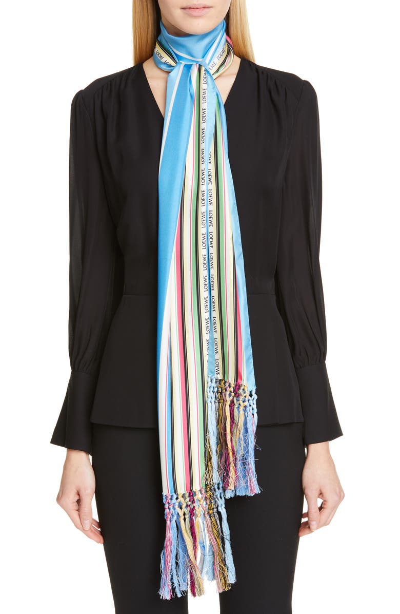 Loewe Stripe Silk Scarf, Main, color,