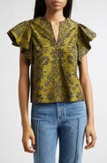 Ulla Johnson Severine Floral Cotton Flutter Sleeve Top
