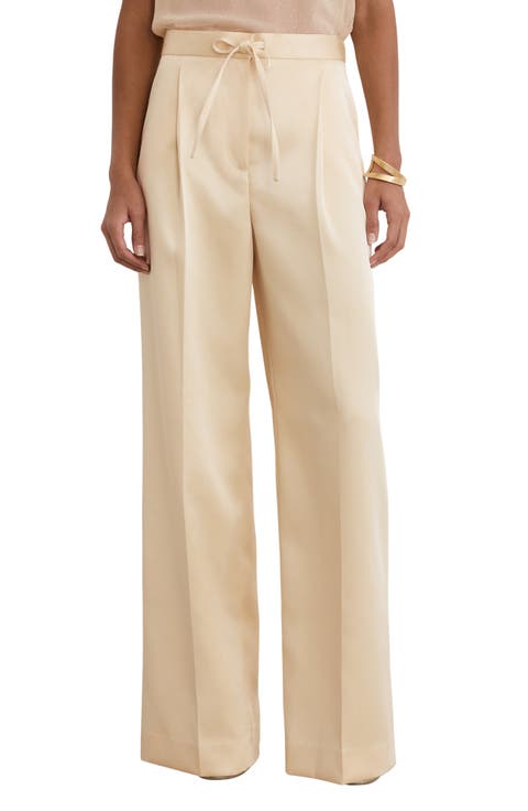 Ellen Satin Drawstring Wide Leg Pants