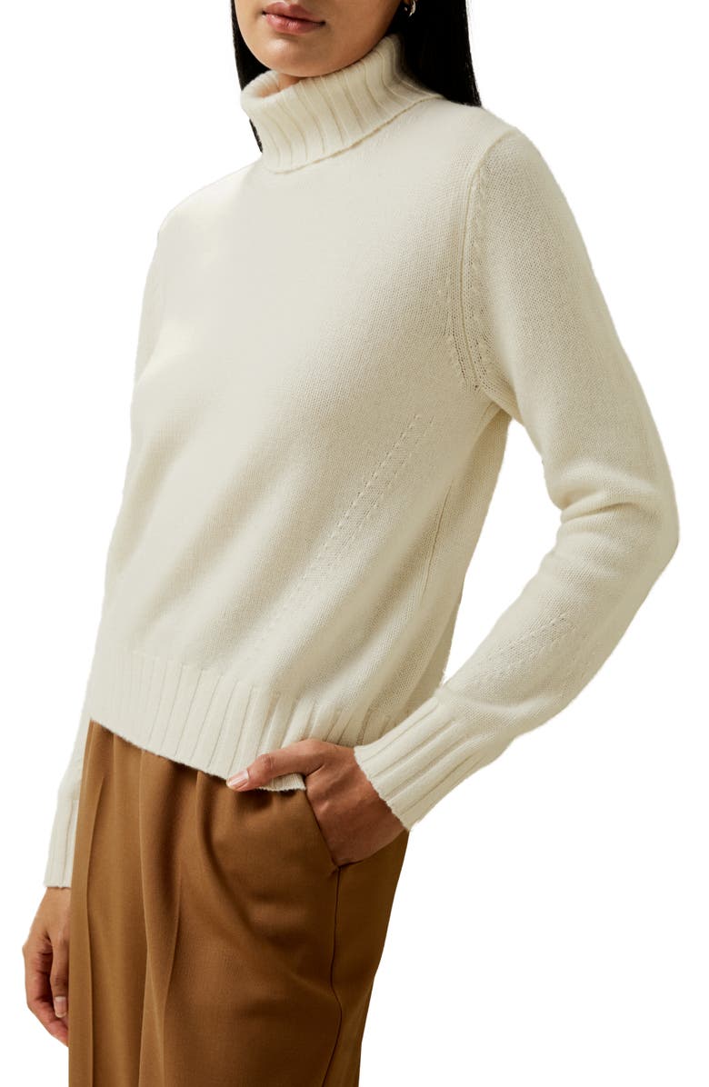 Lilysilk Turtleneck Sweater with Rib Hemline, Main, color, White