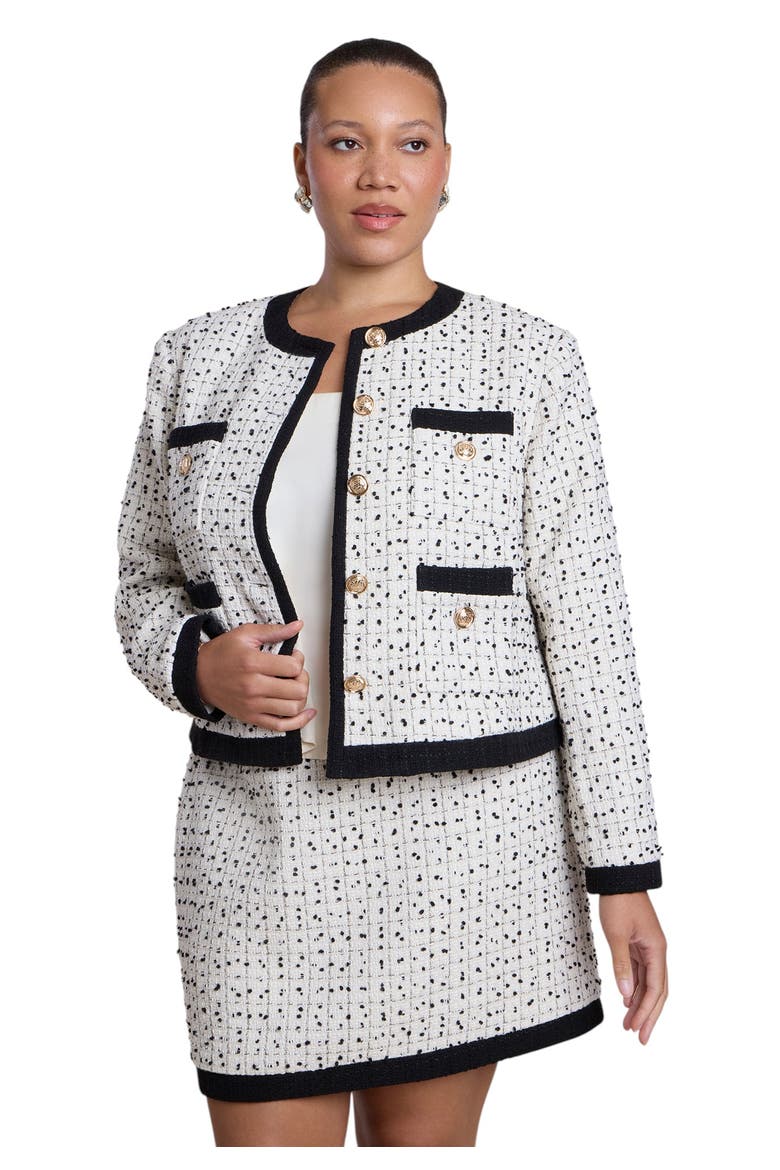 Tipped Tweed Boxy Jacket (plus), Alternate, color, BLACK WHITE