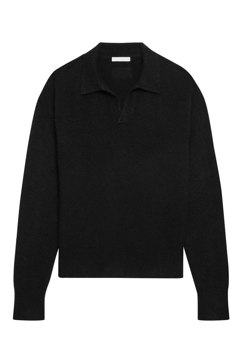 Brushed Wool & Cashmere Polo Sweater, Alternate, color, BLACK