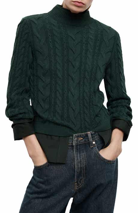 MANGO Cable Stitch Mock Neck Sweater