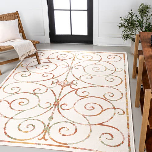 Jonathan Y Danae Classic Cottage Filigree Scroll Reversible Machine-washable Indoor/outdoor Area Rug In Cream/terra