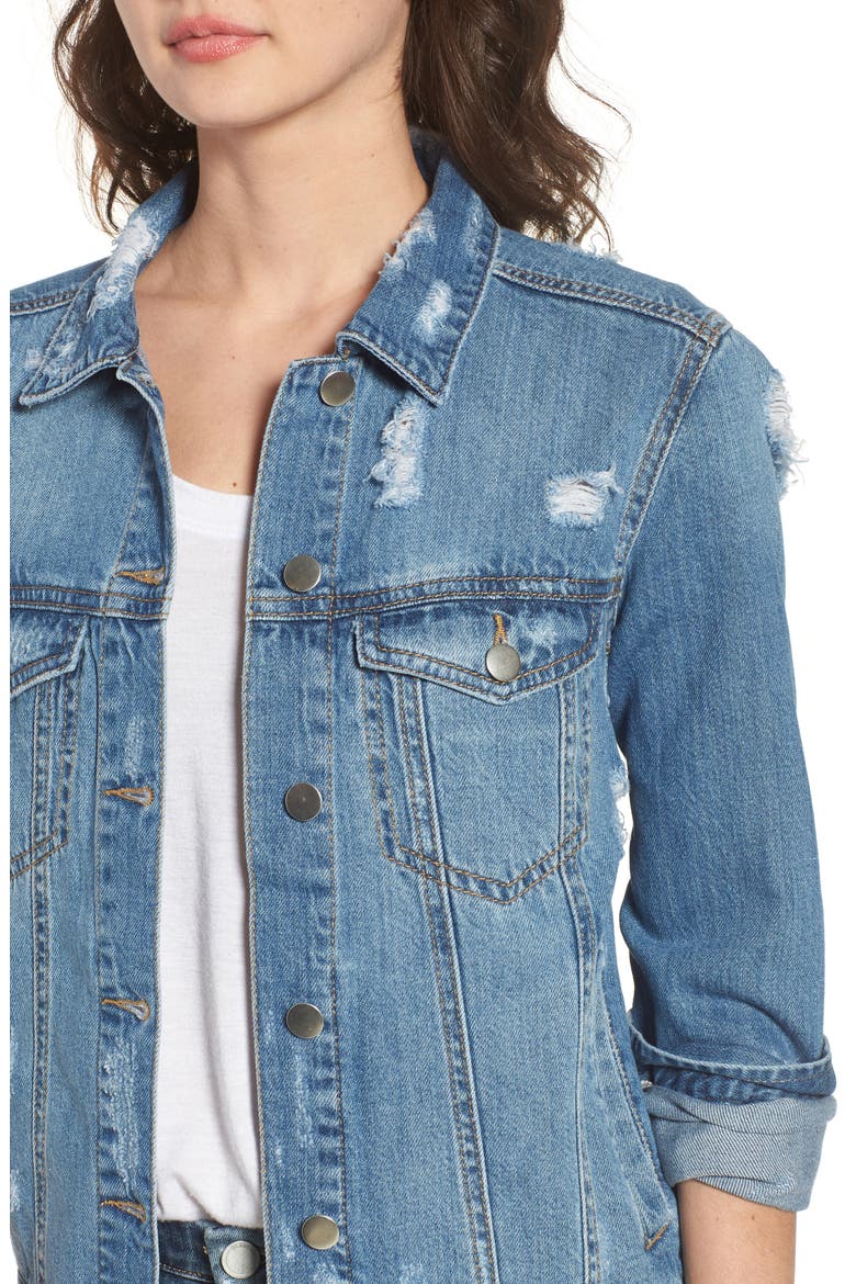 Ripped Denim Jacket, Alternate, color, DESTRUCTED INDIGO