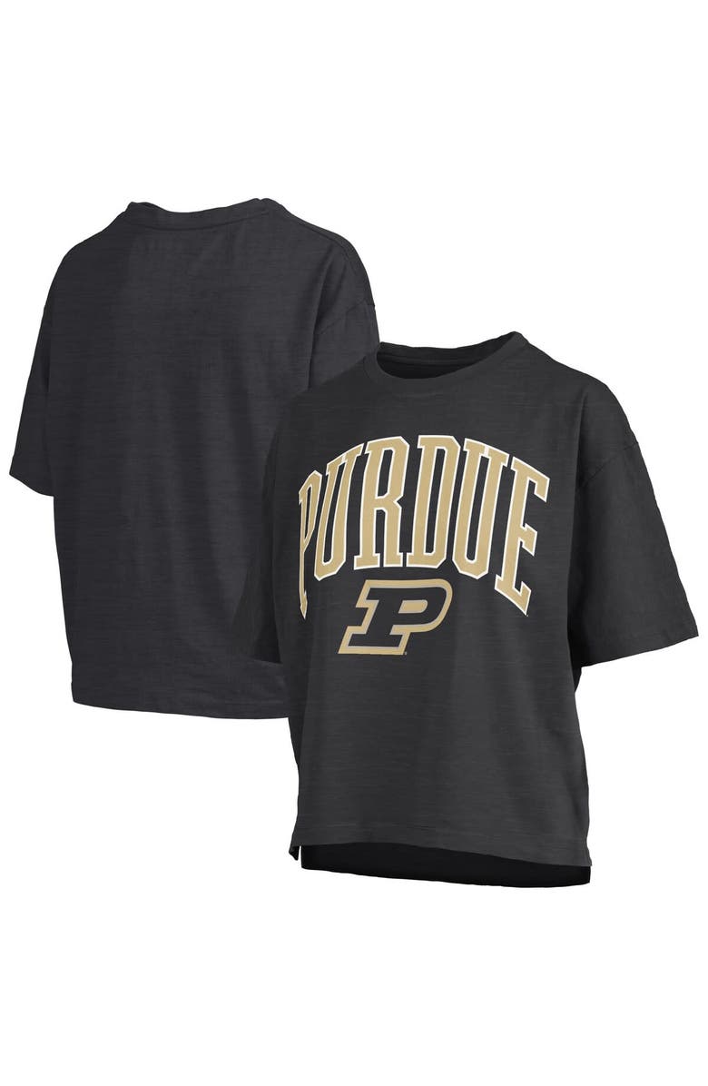 PRESSBOX Women's Pressbox Black Purdue Boilermakers Nelson Arch Over Logo Waist Length Oversized Slub T-Shirt, Main, color, Black