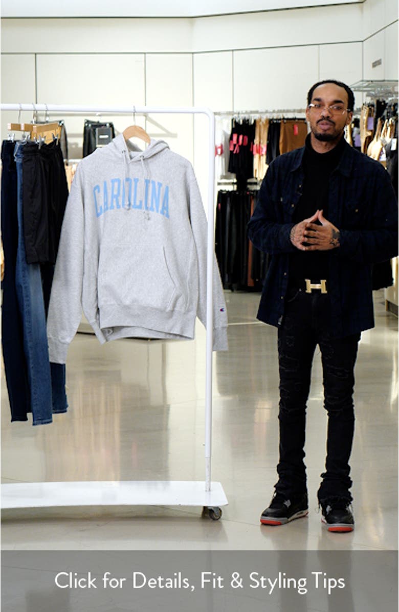 Men's Champion Heathered Gray North Carolina Tar Heels Team Arch Reverse Weave Pullover Hoodie, sales video thumbnail