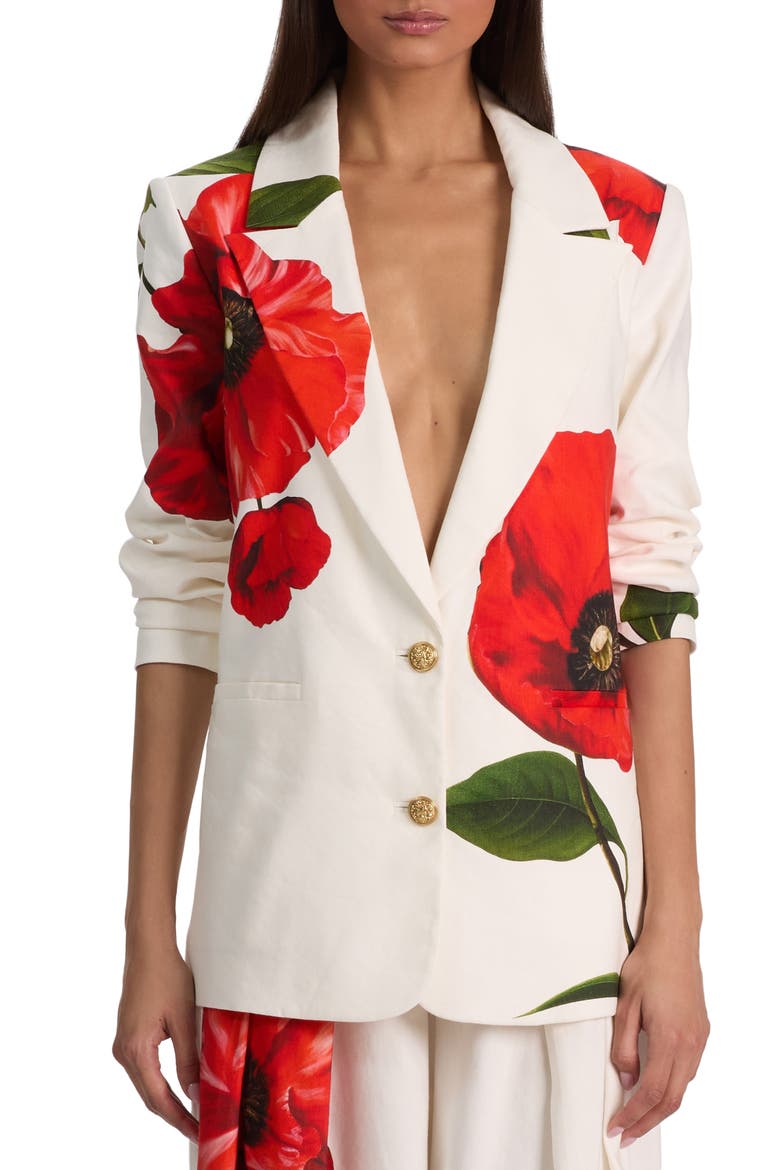 Elna Long Poppy Print Blazer, Main, color, SUMMER POPPY