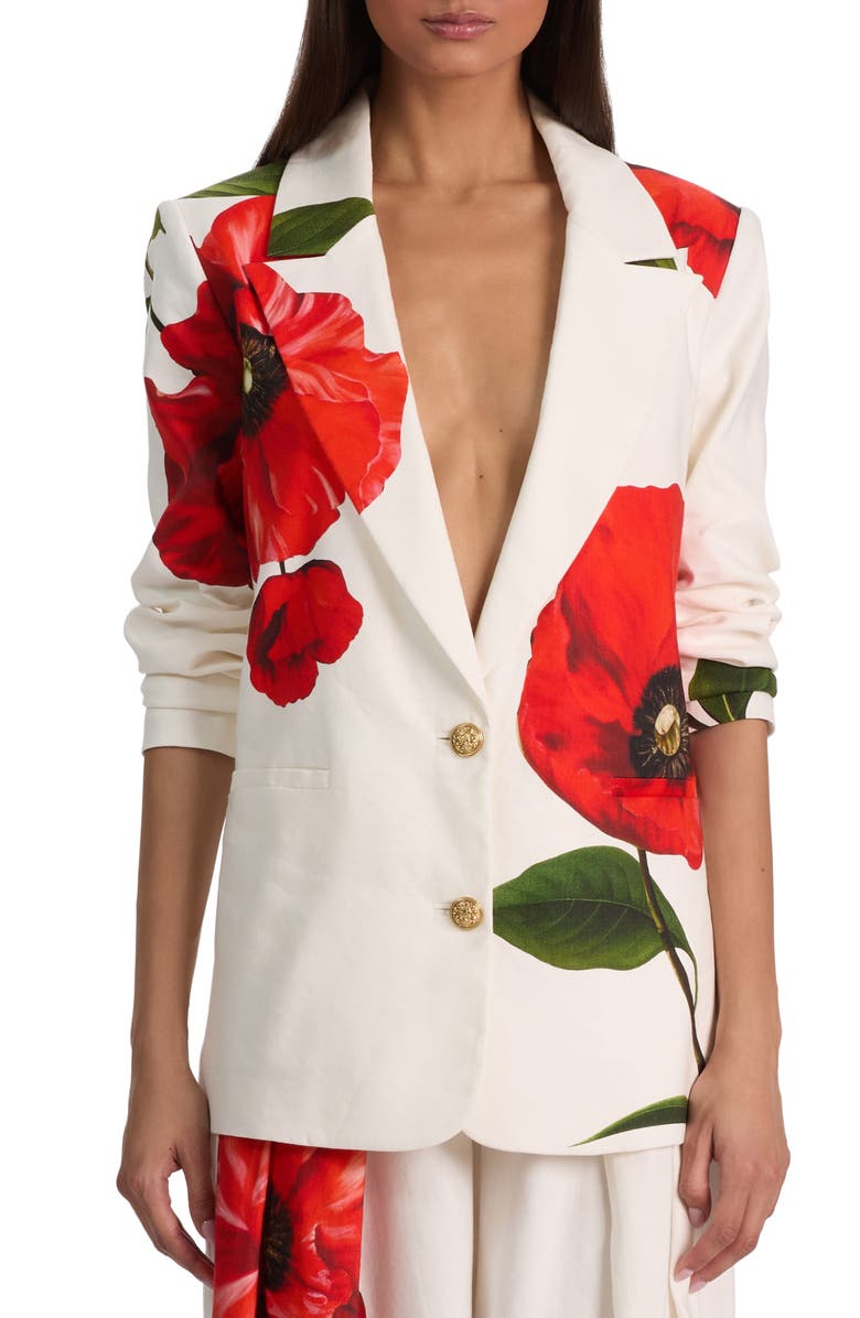Alice + Olivia Elna Long Poppy Print Blazer, Main, color, Summer Poppy