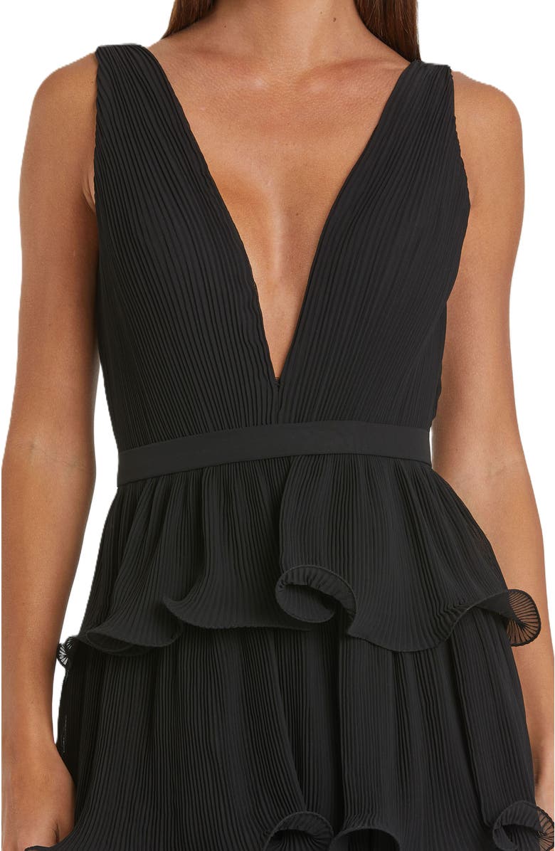 Mac Duggal Sleeveless Ruffle Tiered V Neck Gown, Alternate, color, Black