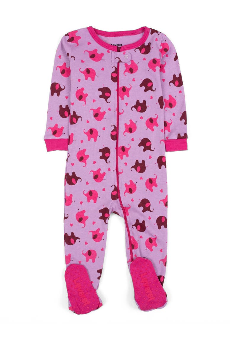 Leveret Footed Printed Cotton Matching Family Pajamas, Animal Kingdom Prints, Alternate, color, Elephant