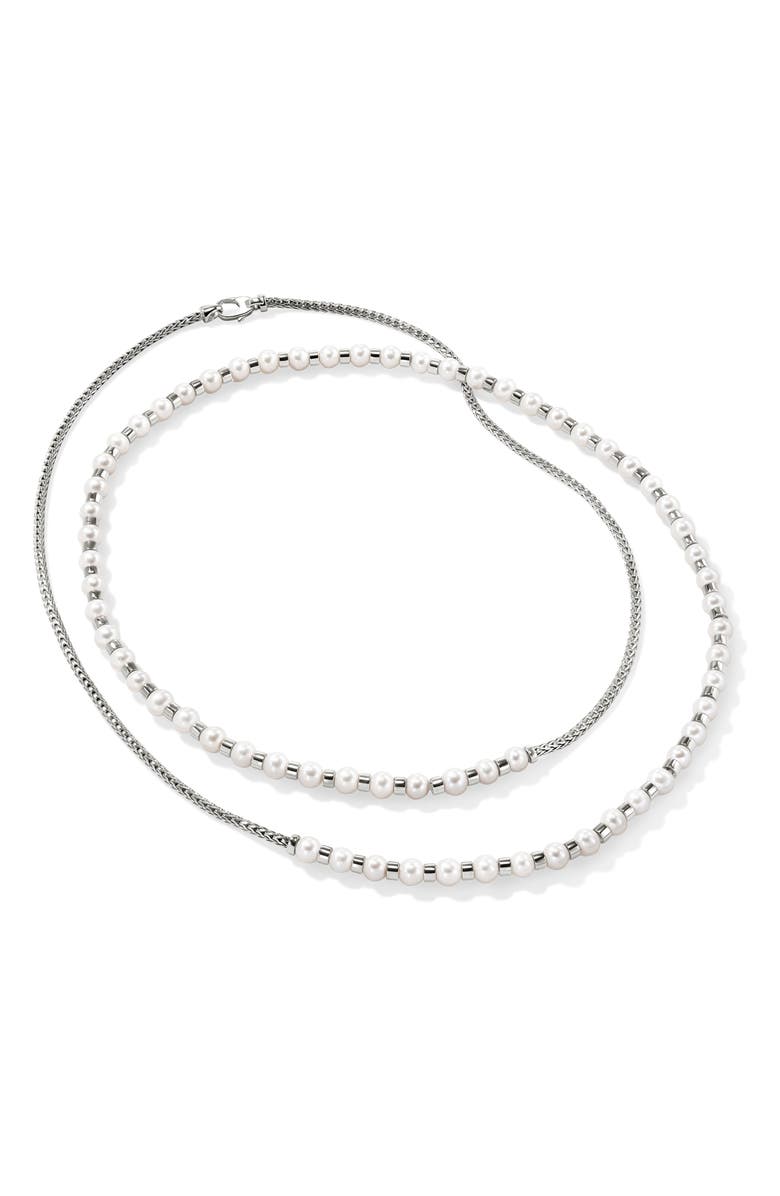 John Hardy JH Essential Freshwater Pearl Wrap Necklace, Sterling Silver, 2.5mm, Alternate, color, Silver/Pearl