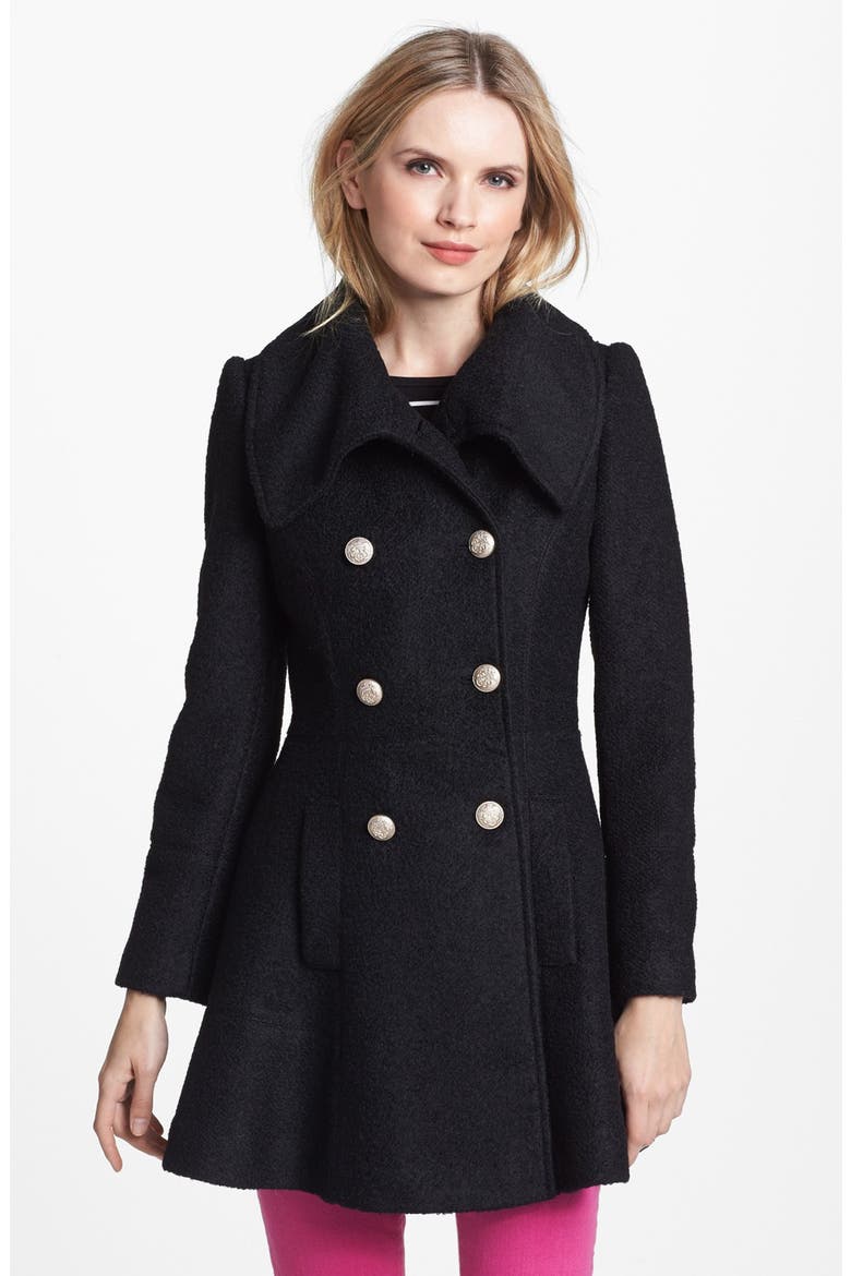 Double Breasted Bouclé Coat, Main, color, BLACK