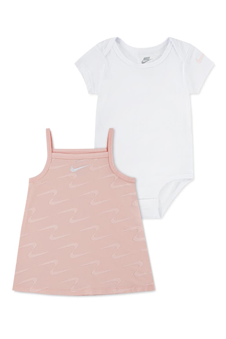 Swoosh Motion Cotton Bodysuit & Dress Set, Main, color, ECHO PINK