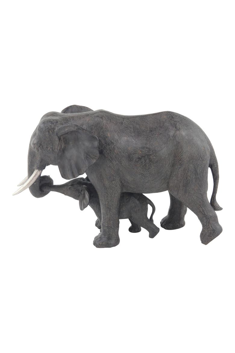 Gray Polystone Eclectic Elephant Sculpture, Main, color, GREY