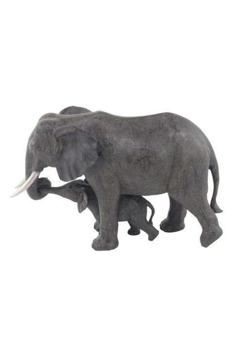 Gray Polystone Eclectic Elephant Sculpture