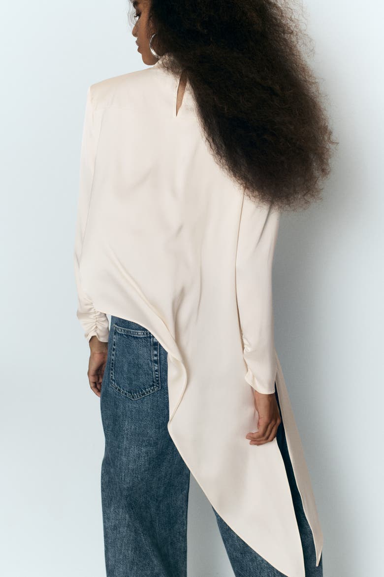 Tie-Detail Satin Blouse, Alternate, color, Cream