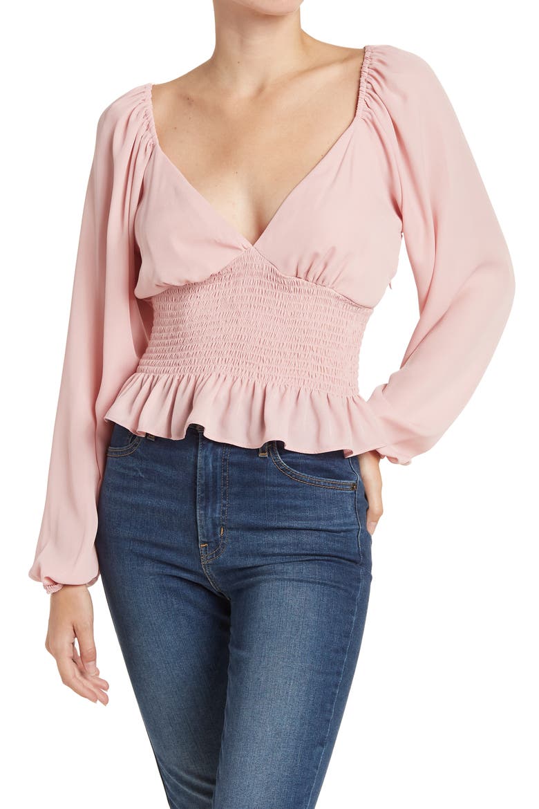 Smocked Waist Raglan Top, Main, color, BLUSH