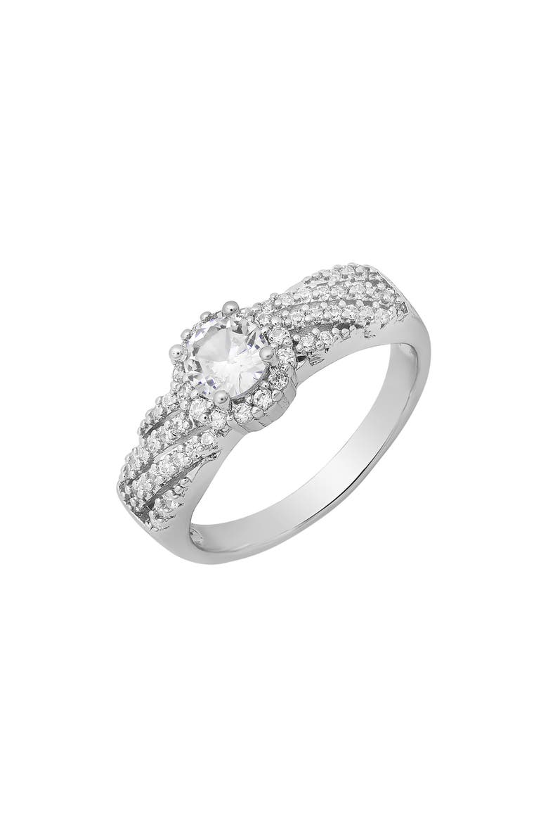 Round Simulated Diamond Pavé Ring, Alternate, color, SILVER