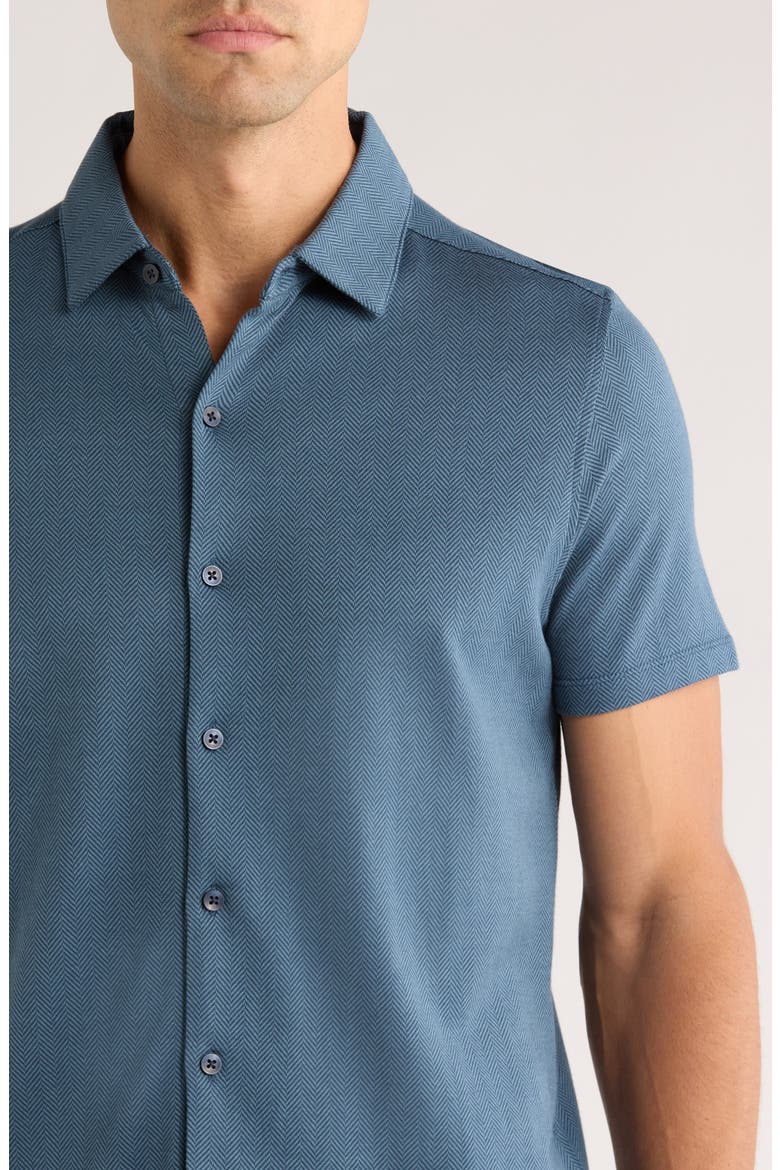 Nino Herringbone Short Sleeve Cotton Knit Button-Up Shirt, Alternate, color, ORION BLUE